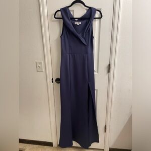 Formal gown, purple, off the shoulder, floor length, slit